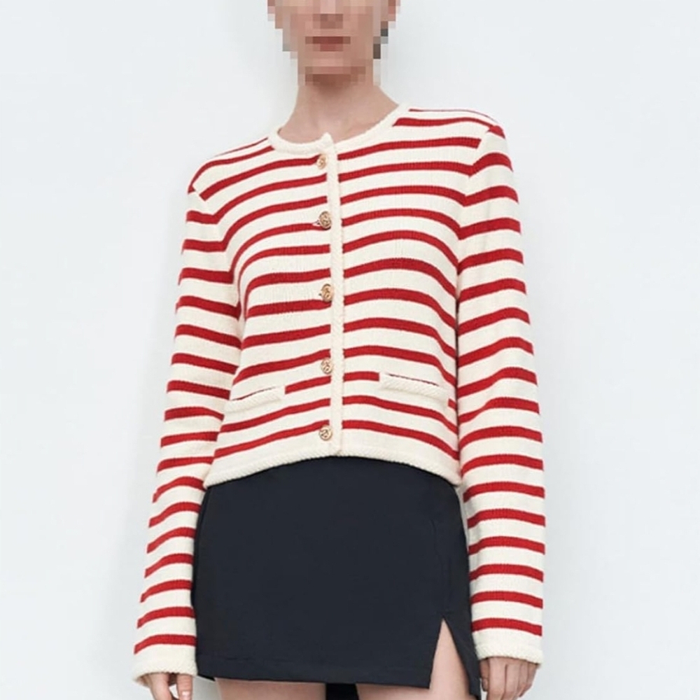 100% Cotton Superb Quality Luxurious Red and White Striped Cardigan Heavy & Warm